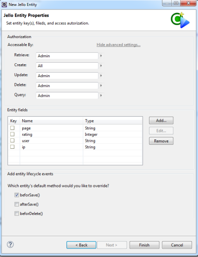 new feedback entity dialog