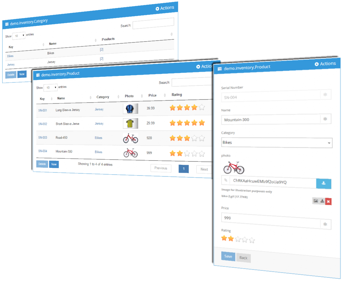 Jello provides UI views out-of-the-box so you can test your application and start interacting with the data instantly